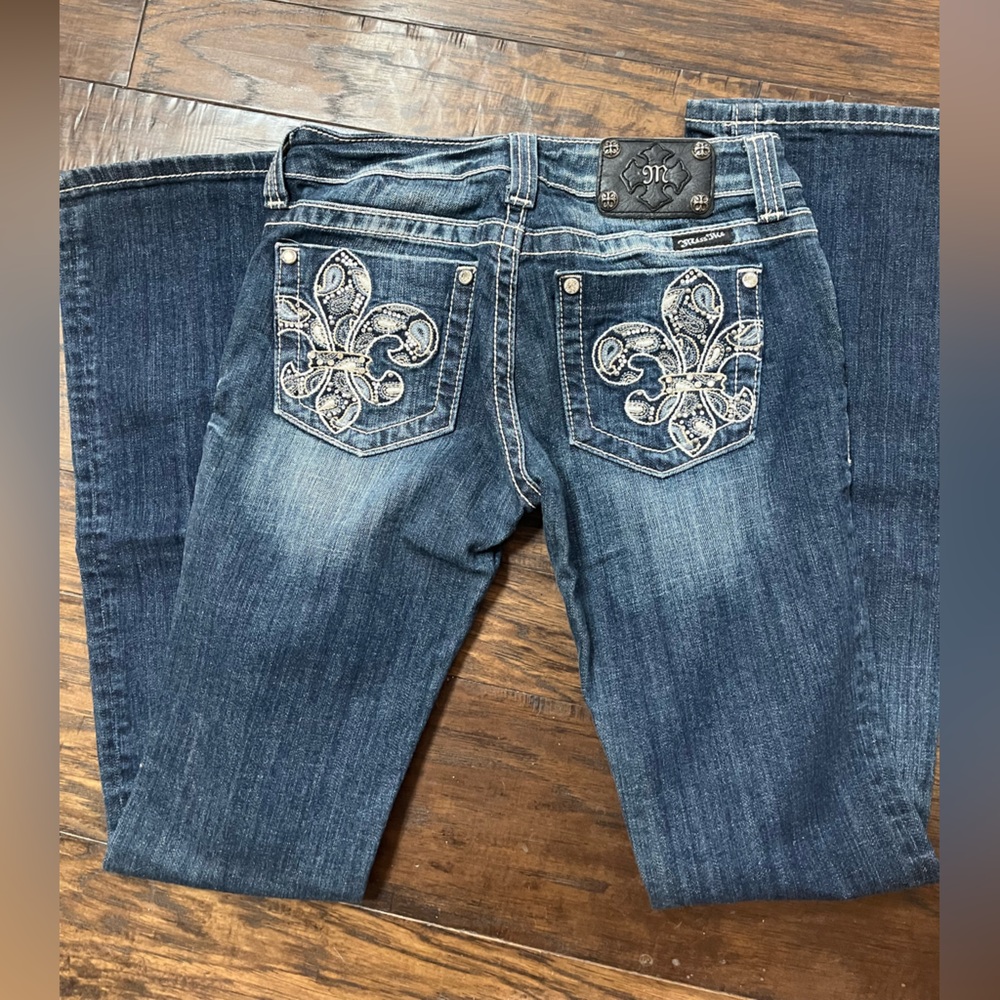 Miss Me Embroidered Denim Blue Flare Jeans 27